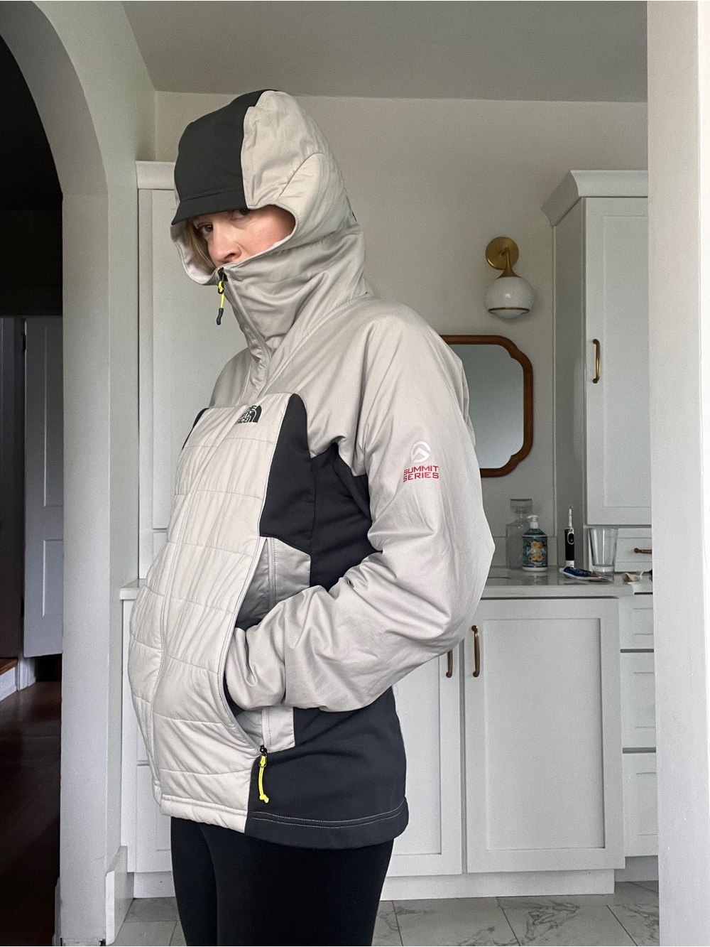 Men’s The North Face Hooded Jacket — Light Gray & Black - Picture 3 of 5